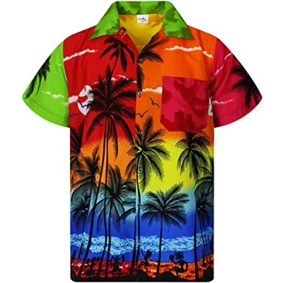 Image of King Kameha Men&#039;s Beach Shirt Short Sleeve Casual Button Down Hawaii Vacation, Beach, Random Mixed Colours, L