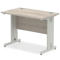 Image of Impulse 1000x600mm Straight Desk Grey Oak Silver Cable Managed Leg