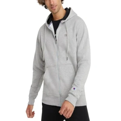 Image of Champion Men&#039;s Zip Up Hoodie, Powerblend, Hoodie Sweatshirt for Men (Reg. or Big &amp; Tall), Oxford Gray C Logo, XXL