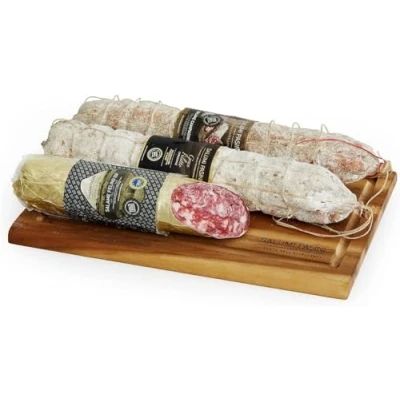 Image of Passione Salami Trio Pasini® Chopping Board 1 Campagnolo 600 g + Gran Filetto 700 Felino PGI Slice 350 Acacia Cutting Included