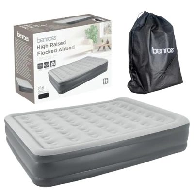 Image of Benross 88039 Queen Size Inflatable Airbed Mattress with Built In Electric Pump/Comfortable Flocked Surface/Quick Inflation and Deflation/Carry Bag/Blow up Bed for Camping or Home