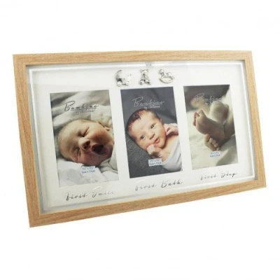 Image of Bambino Triple Wood Effect Photo Frame &quot; First Smile, Bath, Step&quot;