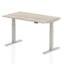 Image of Air 1400 x 800mm Height Adjustable Desk Grey Oak Top Silver Leg