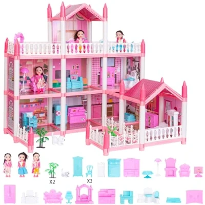 Image of EVERGD Doll House Playset DIY Princess Dream with Miniature Furniture Accessories Creative Role Play for Kids Educational Toy