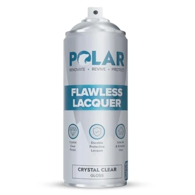 Image of Polar Flawless Clear Lacquer Spray 400ml Gloss Finish Non Yellowing &amp; Scratch Resistant Interior Exterior Surfaces for Wood, Metal, Plastics, Glass Ceramics
