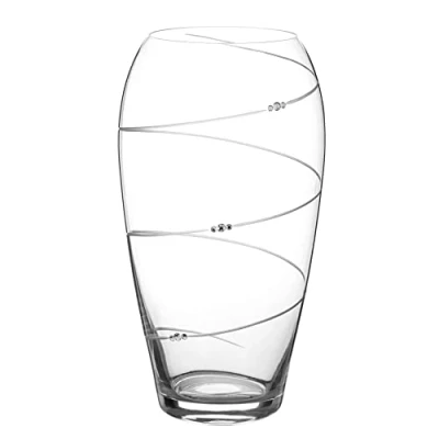Image of DIAMANTE Swarovski Crystal Vase Swirl Hand Cut Design with Crystals 29cm