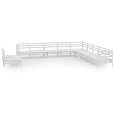 Image of vidaXL 11 Piece Garden Lounge Set Solid Wood Pine White