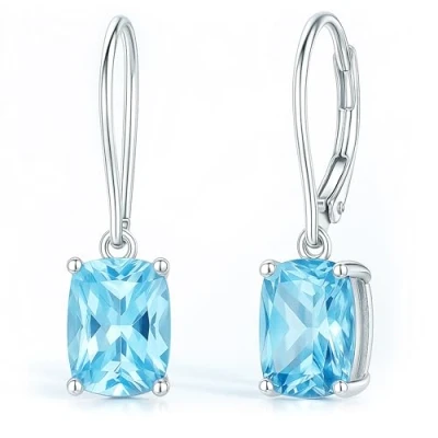 Image of LOKILOKI Genuine 925 Sterling Silver Sky Blue Topaz Drop Earrings Elegant Gemstone Wedding Engagement Jewelry For Women Gifts