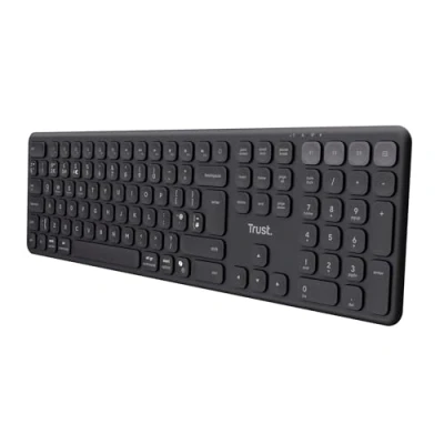 Image of Trust Vaiya Wireless Keyboard Bluetooth + 2.4 GHz QWERTY UK Layout, Multi device with Numpad, Rechargeable Battery, 55% Recycled Plastics, Windows iOS iPadOS macOS Android, Black