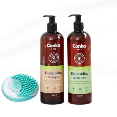 Image of Conka Pets Shampoo and Conditioner for Dogs, Premium Natural Grooming Products (500ml) (Shampoo &amp; Tool, DeShedding)