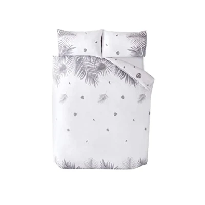 Image of Rapport Home Furnishings Tropics Palm Tree Leaves Reversible Duvet Cover Set Bedding (Single, Grey)