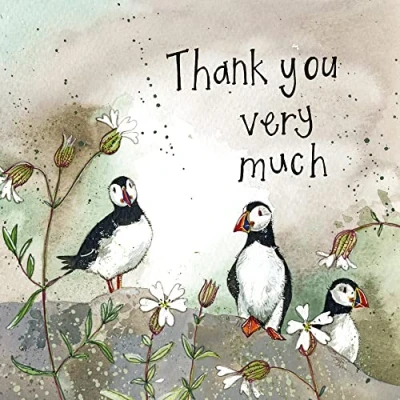 Image of ALEX CLARK Thank You Very Much Puffins Foil Card Seaside Birds Nature Flowers Wildlife Designed and Printed in the UK…