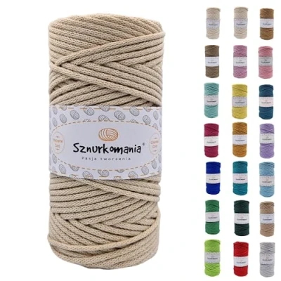 Image of Cotton Cord 3 mm 100 m, 46 Colours, Crochet for Bags, Braided mm, Macrame Cord, Yarn, Premium Rope (Light Beige)