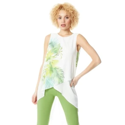 Image of Roman Womens Leaf Print Sleeveless Tunic Top Green Size 10 UK