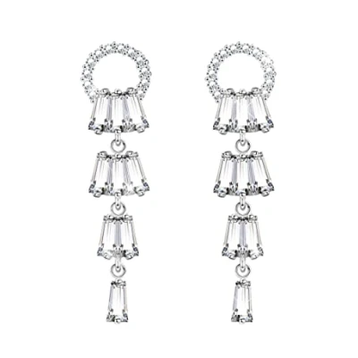 Image of KristLand 925 Sterling Silver Ear Pin Gold Plated Dangle Earrings with Sparkling Cubic Zirconia Stones Party Birthday Gifts for Women Ladies Girls
