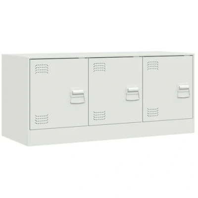 Image of vidaXL White TV Stand 99x39x44 cm Steel Entertainment Unit w/Storage, Modern Media Cabinet for Living Rooms
