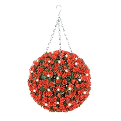 Image of Best Artificial 28cm Pre Lit Rose Flower Ball with 30 Bright White LED Waterproof Battery Lights (Orange)