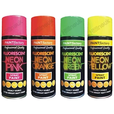 Image of HITLINE 4 CANS of Fluorescent NEON Spray can Paint 400 ml Graffiti Extra Bright Yellow Green Pink Orange