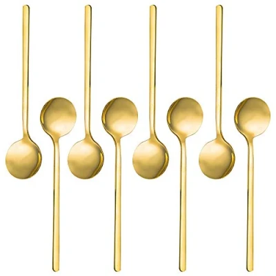 Image of Pack of 8, Gold Plated Stainless Steel Espresso Spoons, SourceTon Mini Teaspoons Set for Coffee Sugar Dessert Cake Ice Cream Soup Antipasto Cappuccino, 5.3 Inch