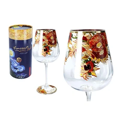 Image of Carmani Lovely Wine Glasses decorated with &#039;Sunflowers&#039; painting by Vincent van Gogh 450 ml