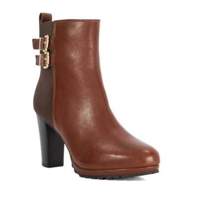 Image of Dune Ladies OREANIX Double Buckle Block Heel Boots Size UK 3 Platform Ankle Tan