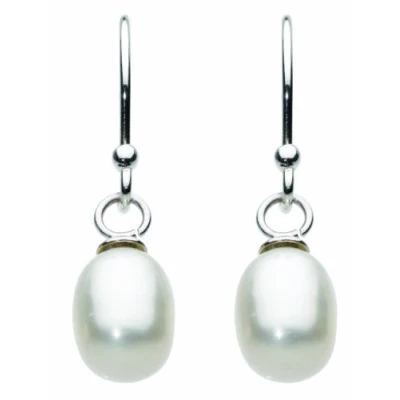 Image of Dew Womens Sterling Silver and Oval Freshwater Pearl Drop Earrings 58298FP