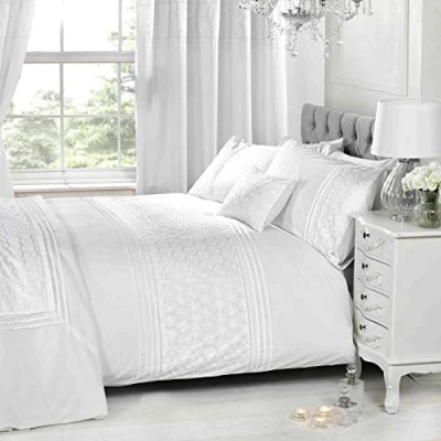 Image of Rapport Home White Single Duvet Cover &amp; P/case Bedding Bed Set Floral Emdroidered