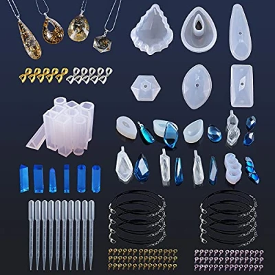 Image of NA Woohome 55 PCS Silicone Molds Resin Epoxy Resin, 24 Casting Three Dimensional Pendant and Buckle, Black Wax Rope for DIY Geometry Pendants