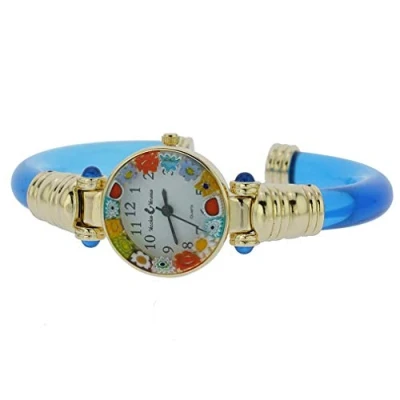 Image of GlassOfVenice Murano Glass Millefiori Bangle Watch Blue Gold Multicolor