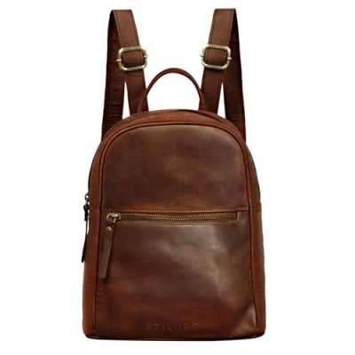 Image of STILORD &#039;Scarlett&#039; Backpack Womens Leather Small Vintage Shoulder Hand Bag Purse City Shopping Rucksack Daypack Genuine leather, Colour:roma cognac
