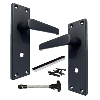 Image of Black Door Handles Interior Bathroom Victorian Straight Lock Handles, Matt Back Plate, 150 x 42mm, Multipack, Set 1