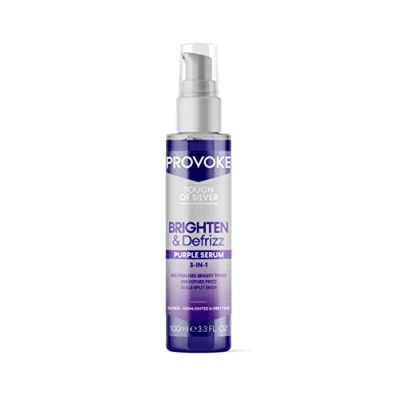 Image of PROVOKE Touch of silver Brighten and Defrizz Purple Serum 100 ml. Neutralise Brassy Tones. Anti Frizz, Seal Split Ends. Plant Based Keratin. Pigments. For Blonde, Highlighted Grey Hair