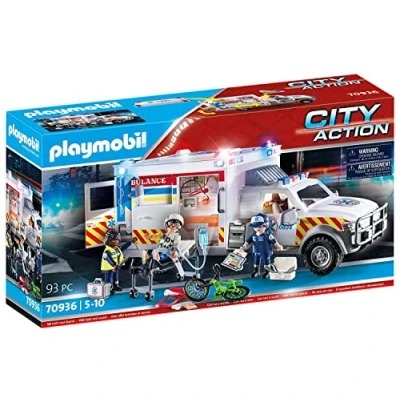 Image of Playmobil City Action 70936 Rescue Vehicle: Ambulance With Lights, Light and Sound, Toy for Children Ages 5+