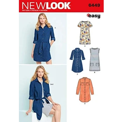 Image of New Look Ladies Easy Sewing Pattern 6449 Shirt Dress &amp; Knit