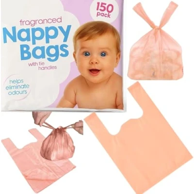 Image of Nappy Sacks Sanitary Disposal Scented Bags With Tie Handles Fragranced Antibacterial Leak Proof Diaper Bag Disposable Toiletries For Home Travel Newborn Essentials Hygienic Baby Stuff (Brown 150PC)