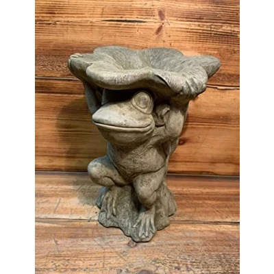Image of STONE GARDEN FROG TOAD LILY BIRD BATH STATUE ORNAMENT