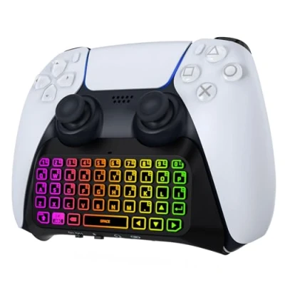 Image of MoKo RGB Backlight Keyboard for PS5 Controller, Bluetooth Wireless Mini Gamepad Chatpad Playstation 5 with Upgraded Built in Speaker &amp; 3.5mm Audio Jack Controller Accessories