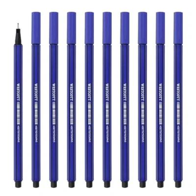 Image of Westcott fineliner blue 10 pieces pack premium with 0.4mm line width precise guidance, metal tip, quick drying water based ink E 737777 00