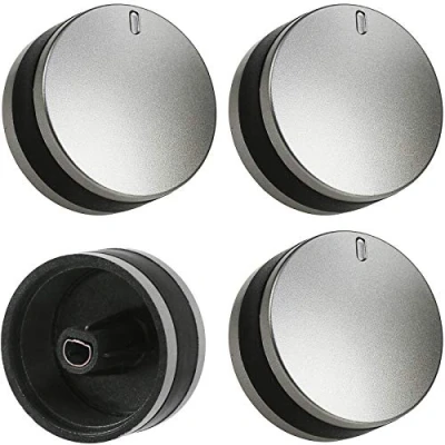 Image of Spares2go Silver/Black Switch Knob compatible with Lamona LAM3200 LAM3204 LAM3401 Hob Oven Cooker (Pack of 4)