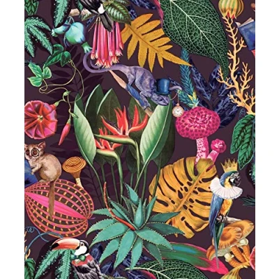 Image of Wonderland Jungle Exotic Wallpaper Holden Plum Animals