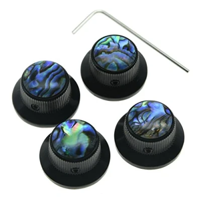 Image of KAISH 4x Abalone Top Black LP Hat Knobs with Set Screw Metal Bell for Guitar Bass 6mm Shaft Pots