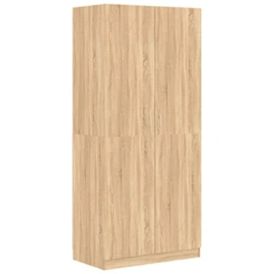 Image of vidaXL Wardrobe in Sonoma Oak Finish Compact Engineered Wood Closet with Hanging Rod, 90x52x200 cm, for Bedroom or Living Room Storage