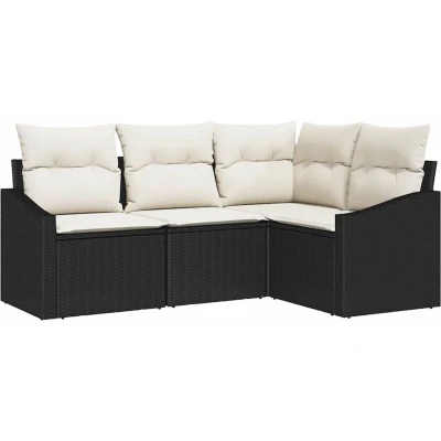 Image of vidaXL 4 Piece Garden Dining Set with Cushions Black Poly Rattan
