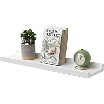 Image of Gieanoo Floating Shelf White, 40cm Oak Wood Picture Ledge Wall mounted Display Rack Spice Decorative Radiator Easy to Install for Bedroom, Kitchen, Living Room, Hallway