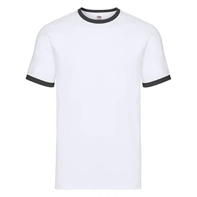 Image of Fruit of the Loom Mens Ringer Short Sleeve T Shirt (White/Black) Cotton Size Large