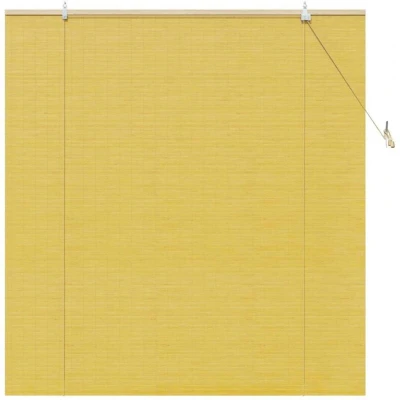 Image of vidaXL Window Blinds &amp; Shades with Curtains Manual Yellow 150 x 160 cm Bamboo
