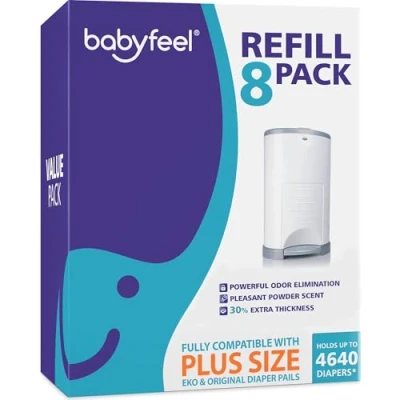 Image of Babyfeel Refills for DEKOR PLUS Diaper Pails, 8 Pack, Exclusive 30% Extra Thickness, Fresh Powder Scent, Holds up to 4640 Diapers