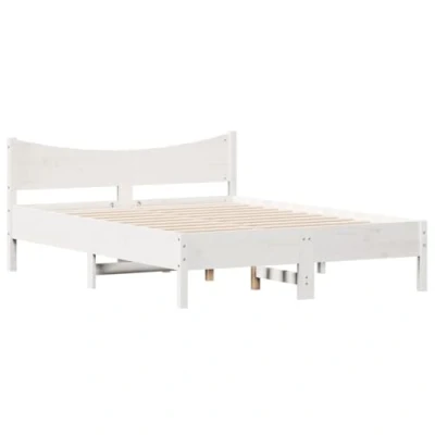 Image of vidaXL Solid Pine Wood Bed Frame White Finish, Sturdy Slats, Small Double (120x190 cm) for Bedroom, Modern Bedstead