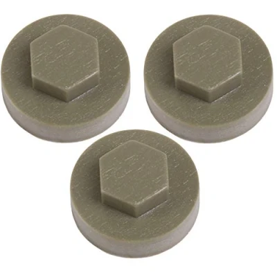 Image of 100x Olive Green Hex TEK Roofing Cover Caps for 19mm Washer/Coverage &amp; 8mm Recess