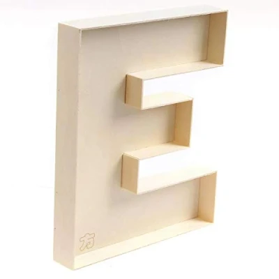 Image of Unfinished Wood fillable Letter E, Handmade Shaped Letter, Box A Z